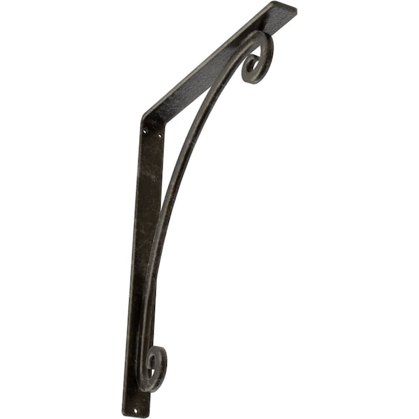 Ekena Millwork Legacy Wrought Iron Bracket, (Single center brace), Antiqued Warm Silver 1 1/2"W x 12"D x 15"H BKTM01X12X15SLEAWS - main